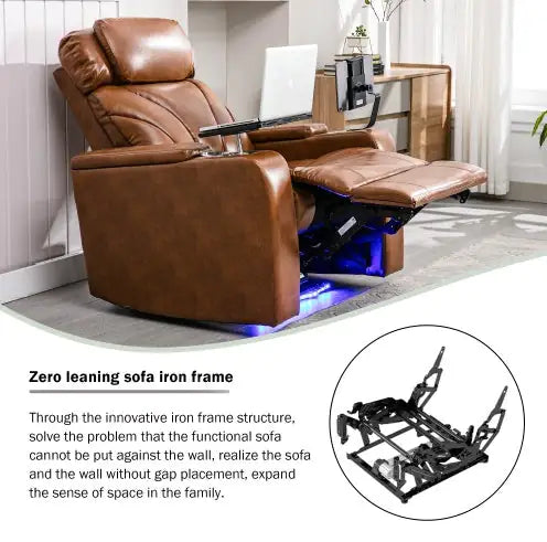 Power Motion Recliner Electric Power Recliner With USB Charging Port, Hidden Arm Storage, Convenient Cup Holder And Bluetooth Speaker, Light Brown