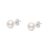 14K Gold Round White Saltwater Akoya Cultured Pearl Stud Earrings AAA+ Quality - Choice of MM Size