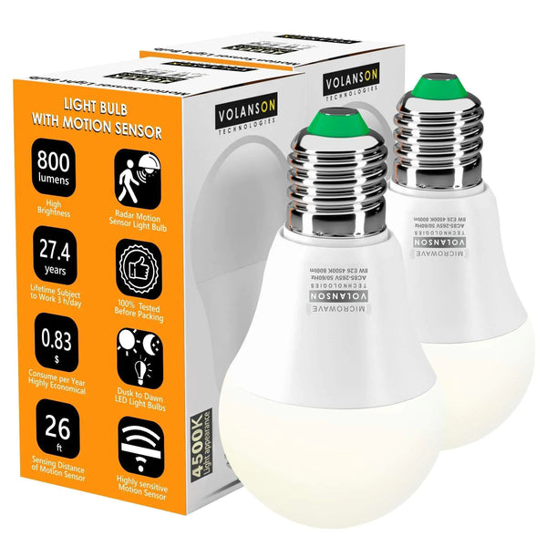 Motion Sensor Light Bulb Radar Outdoor Indoor Daylight Motion Activated 2 Pack