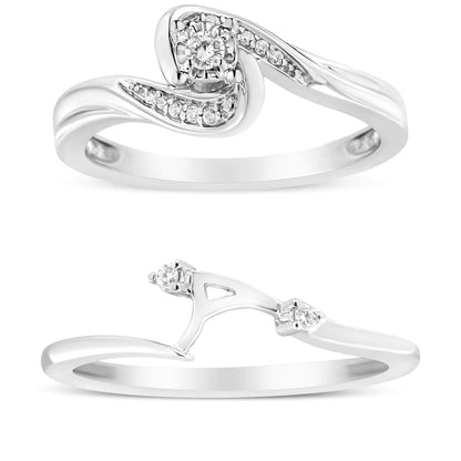 .925 Sterling Silver 1/10 CTTW Diamond Swirl and Bypass Bridal Set