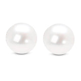 14K Gold Round White Saltwater Akoya Cultured Pearl Stud Earrings AAA+ Quality - Choice of MM Size