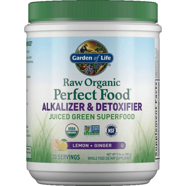 Raw Organic Alkalizer & Detoxifier Green Superfood Powder, Lemon Ginger, 9.94Oz