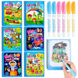 6Pcs Magic Water Coloring Books, Reusable Painting Coloring Books with Water Drawing Pens, Educational Learning Toys for Toddlers Kids