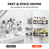 Corner Shower Caddy Organizer, 5 PCS Adhesive Organizer Storage with Soap & Toothbrush Holder, Wall Mounted Rustproof Stainless Steel Bath Rack