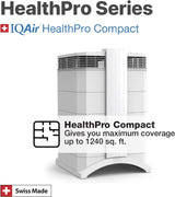 Healthpro Compact H14 Hyperhepa Air Purifer for Large Rooms up to 1240 Sq Ft - Filters Bacteria/Viruses, Smoke, Allergens, and Asthma Triggers