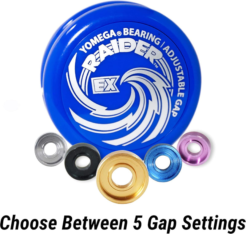 Raider Ex - Professional Responsive Ball Bearing Yoyo, Great for Advanced String Tricks and Looping Play + 5 Spacers + Extra 2 Strings (Blue)