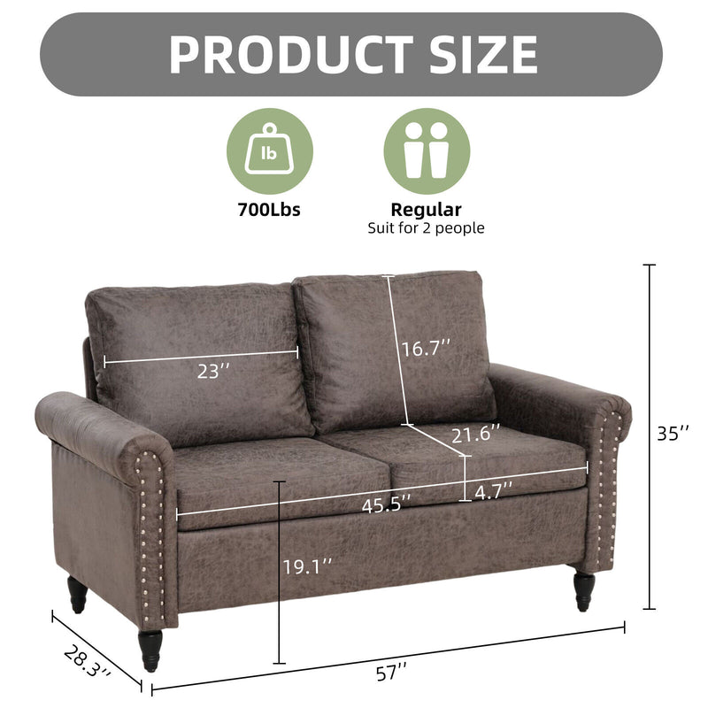 57 in Small Sofa Loveseat Upholstered Couch for Small Spaces 2 Seat Couches