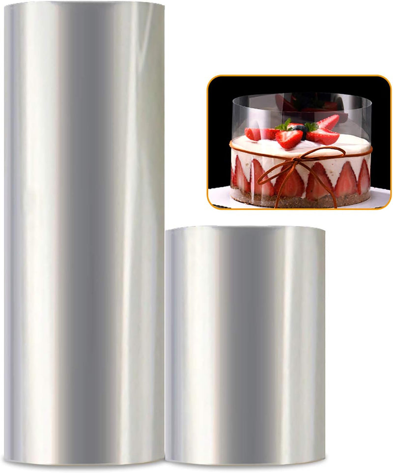 Cake Collar, Transparent Mousse Cake Rolls, Cake Collar Baking Surrounding Edge Decorating, Transparent Mousse Cake Acetate Sheets for Chocolate Mousse Baking, Cake Decorating (4Inch+8Inch 2Pack)