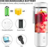 Portable Blender, Personal Travel Blender Cup for Shakes and Smoothies,14Oz Mini Smoothie Blender USB Rechargeable, Six 3D Blades for Great Mixing