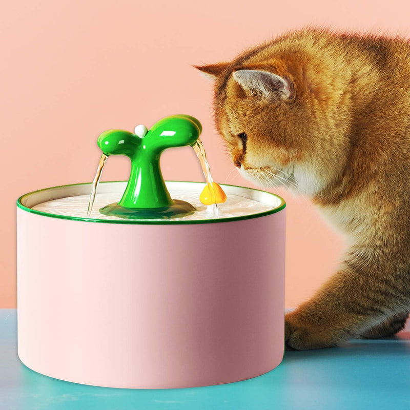 Cat Water Fountain Ceramic, 1.5L Pet Fountain Dog Water Dispenser,Indoor Automatic Pet Drinking Water Container, Cat Drinking Fountains for Cats with Replacement Filters (Pink)