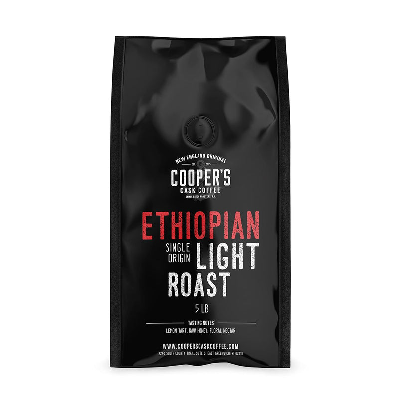 Ethiopian Bold Light Roast Coffee, Gourmet Single-Origin Coffee Beans from Ethiopia, Whole Bean, 5Lb Bag