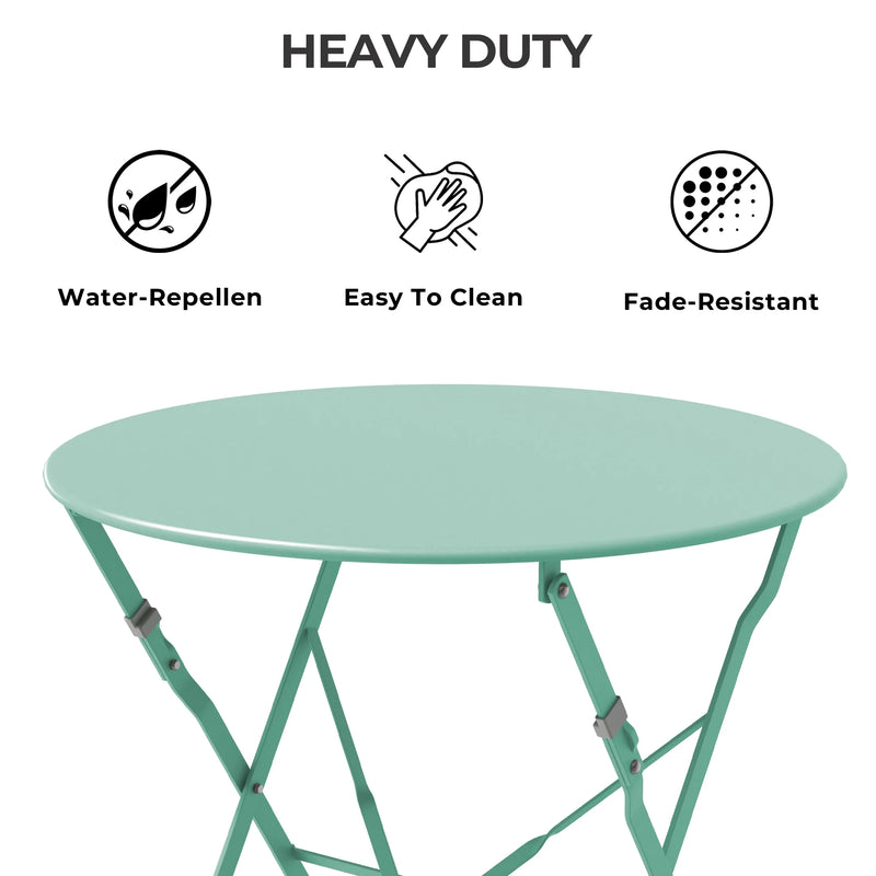 Metal 3-Piece Folding Bistro Table and Chairs Set, Outdoor Patio Dining Furniture for Small Spaces, Balcony, Mint Green