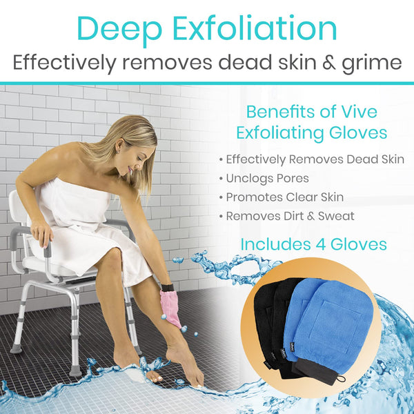 Exfoliating Mitts for Body (4 Pack) - Scrub Gloves with Soap-Saver Pocket - Body Exfoliate Shower Dead Skin Remover - Deep Microdermabrasion Exfoliator for Kerastosis Pilaris - Premium