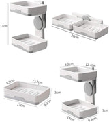 Shower Soap Holder Double Layer Soap Dish with Draining Tray Wall Mounted Soap Dish for Shower No-Drilling Rotatable