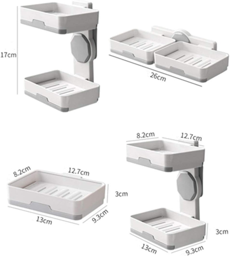 Shower Soap Holder Double Layer Soap Dish with Draining Tray Wall Mounted Soap Dish for Shower No-Drilling Rotatable