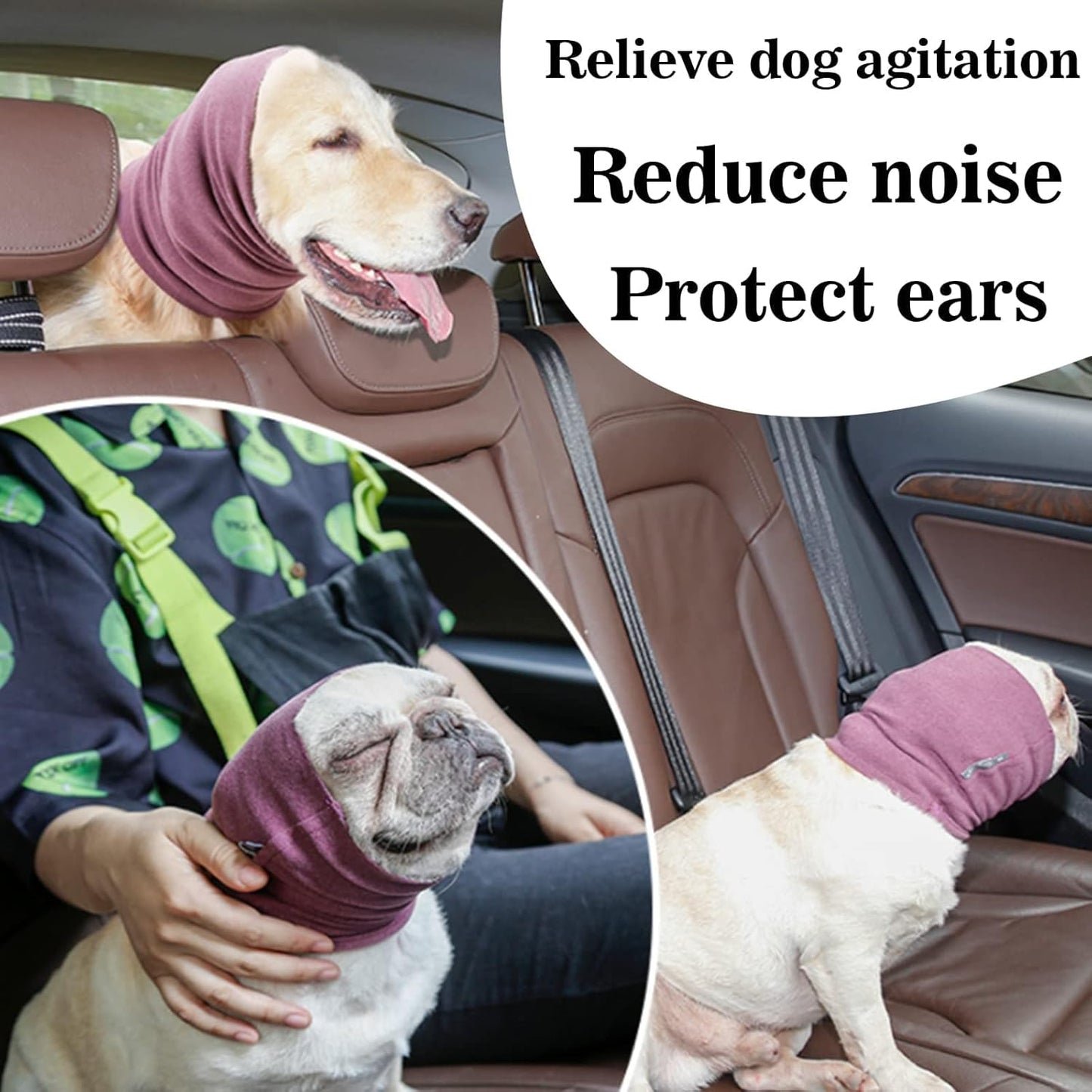 3PCS Quiet Ears for Dogs Dog Snoods Ear Muffs for Noise Pets Ear Covers Neck Warmer Anxiety Relief & Calming Dogs (Black+Pink+Purple) (S)