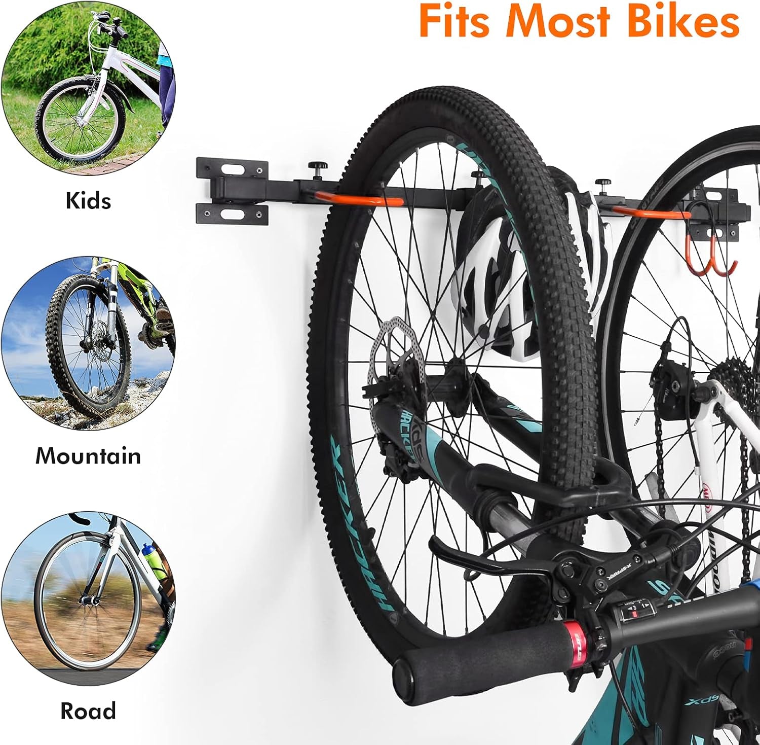 Bike Storage Rack Wall Mount, 6 Garage Bike Rack and 4 Garage Tool Hooks, Bike Hanger for Garage, Garage Bike Wall Organization Garden Tool Organizer, Utility Rack (2-Pack)