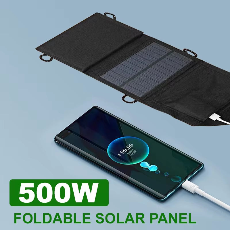 Foldable Solar Panel 500W Portable Solar Panels Fast Charger USB 5V DC Full Power Solar Panel Mobile Power Bank for Camping