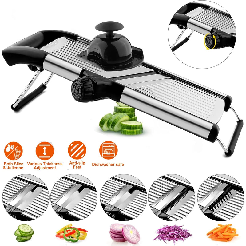 Mandoline Food Slicer, Adjustable Stainless Steel Vegetable Slicer with Hand Guard, Fruit Vegetable Onion Potato Julienne Chopper Slicer