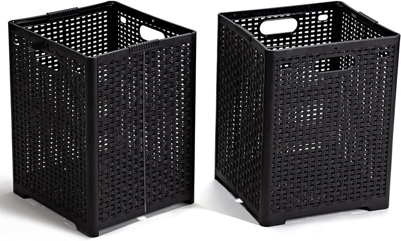 42L Collapsible Plastic Laundry Baskets,Foldable Laundry Hamper,Pack of 2 (Black)