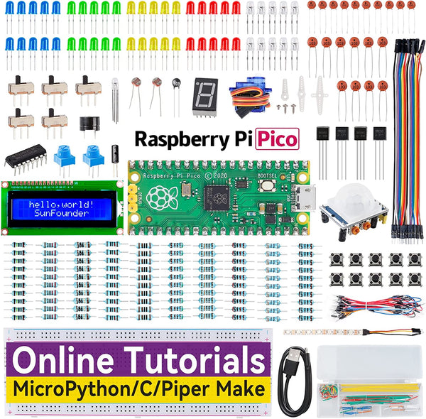 Starter Kit for Raspberry Pi Pico with 40 Projects Online Tutorials, Micropython C Piper Make Code, One-Stop Learning Electronics and Programming for Raspberry Pi Arduino Beginners Experts