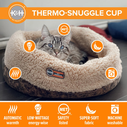 Thermo-Snuggle Cup Bomber - Indoor Heated Cat Bed Chocolate 14 X 18 Inches