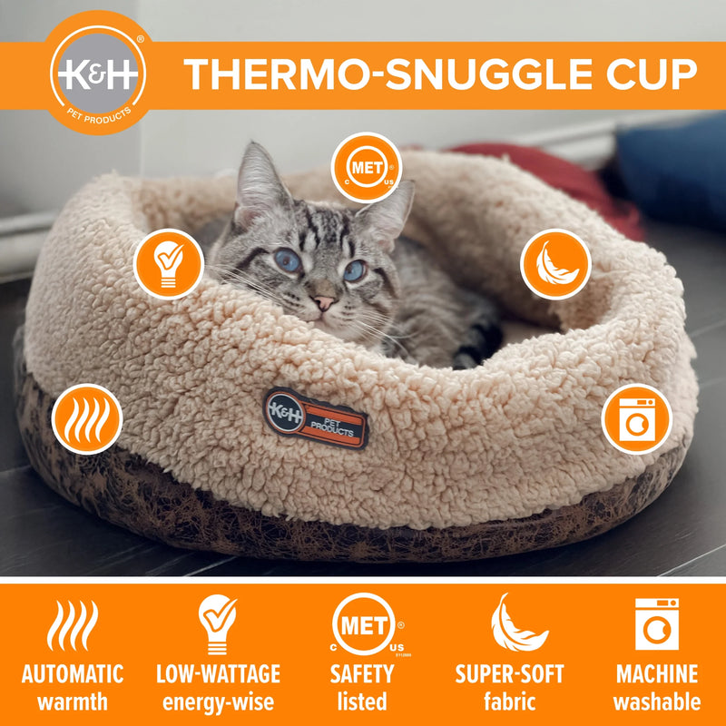 Thermo-Snuggle Cup Bomber - Indoor Heated Cat Bed Chocolate 14 X 18 Inches