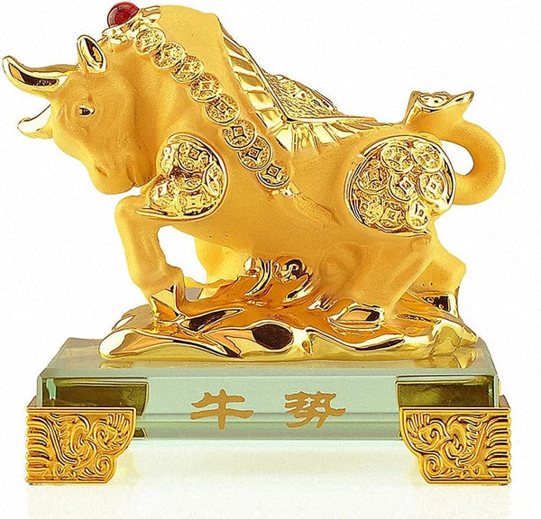 Chinese Zodiac Ox Golden Resin Collectible Figurines Table Decor Statue