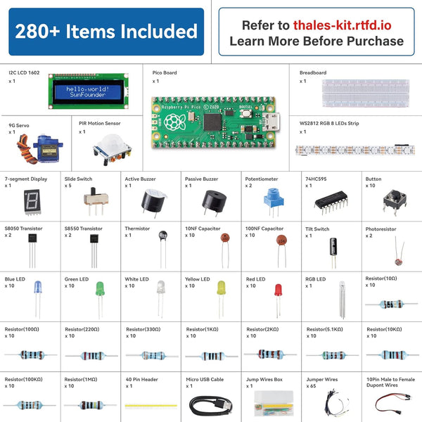 Starter Kit for Raspberry Pi Pico with 40 Projects Online Tutorials, Micropython C Piper Make Code, One-Stop Learning Electronics and Programming for Raspberry Pi Arduino Beginners Experts