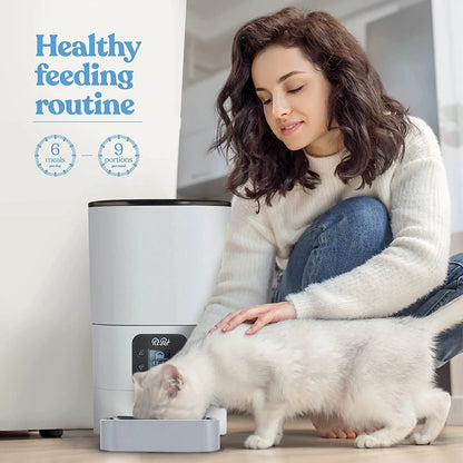 Smart Automatic Cat Feeders - 6-L Reliable Cat Food Dispenser with Display LCD Screen for Easy Set up - Portion Control Automatic Dog Feeder with Desiccant Bag Keeps Dry Food Fresh -10S Voice Recorder