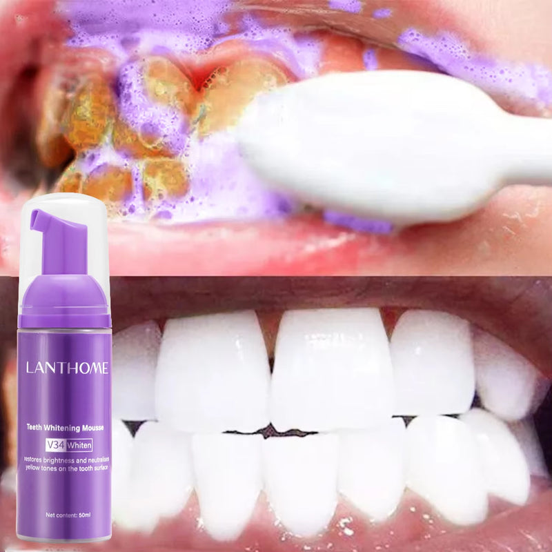 50ML V34 Purple Brighten Whitening Yellow Teeth Toothpaste Foam Cleaning Effective Removing Tooth Stain Oral Cleaning Product