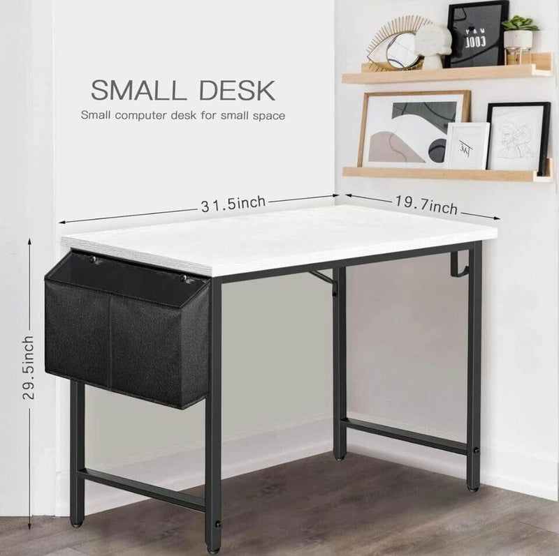 Small Computer Desk for Bedroom White Modern Writing Table for Small Spaces Kids