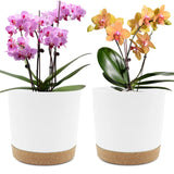 2 Pack Plant Pot, White Plastic Indoor Planter with Drainage Holes and Removable Base