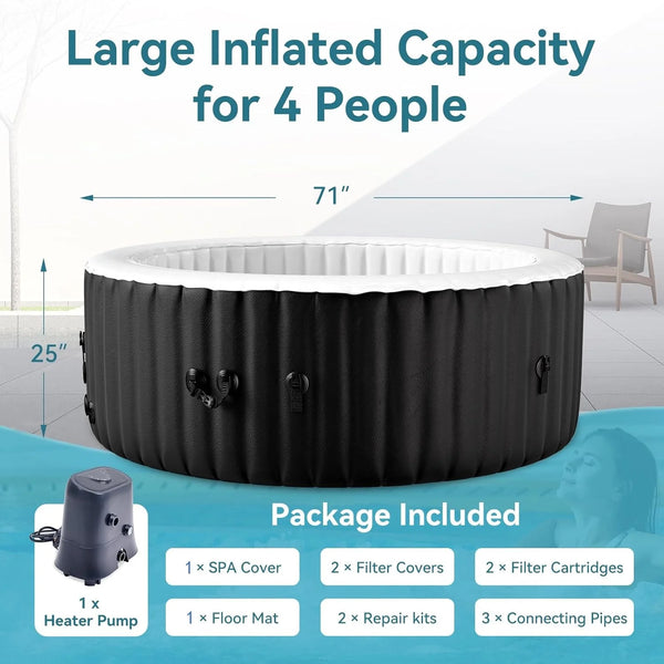 211 Gallon Inflatable Hot Tub 4 Person round with Cover, Portable Outdoor Airjet Hot Tub Spa with 110 Bubble Jets, Filter, Control Panel,And Floor Protector, Temperature up to 104°F