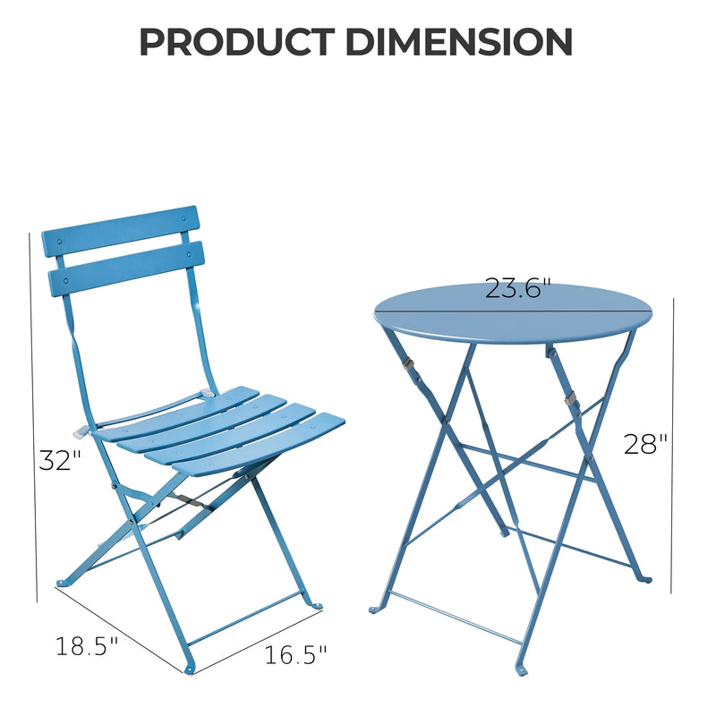 Metal 3-Piece Folding Bistro Table and Chairs Set, Outdoor Patio Dining Furniture for Small Spaces, Balcony, Mint Green