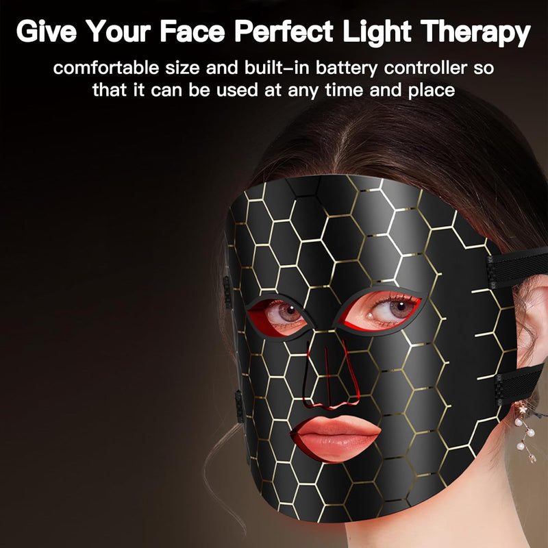 Red Light Therapy for Face and Neck, Infrared LED Lamp Face Mask Belt, Red, Yellow, Blue, Etc. 7 Colors Light Therapy Device Skin Care Facial Treatment Mask Skincare Tool, Black