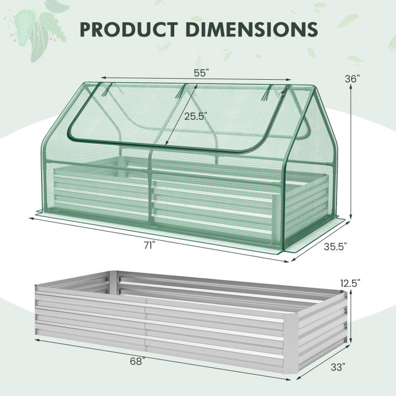 6 X 3 X 3 Feet Galvanized Raised Garden Bed with Greenhouse