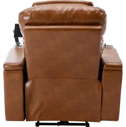 Power Motion Recliner Electric Power Recliner With USB Charging Port, Hidden Arm Storage, Convenient Cup Holder And Bluetooth Speaker, Light Brown