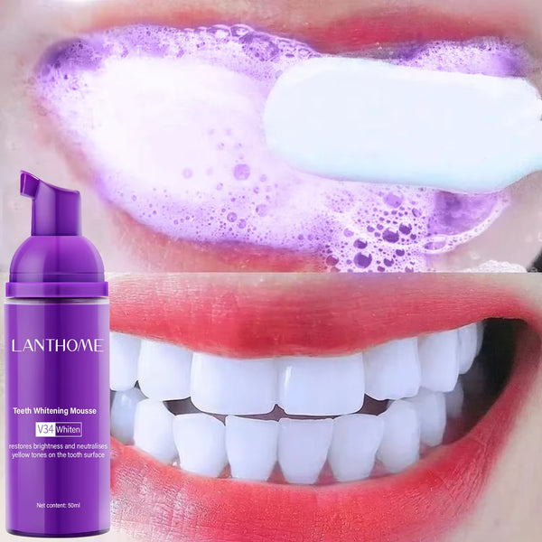 50ML V34 Purple Brighten Whitening Yellow Teeth Toothpaste Foam Cleaning Effective Removing Tooth Stain Oral Cleaning Product