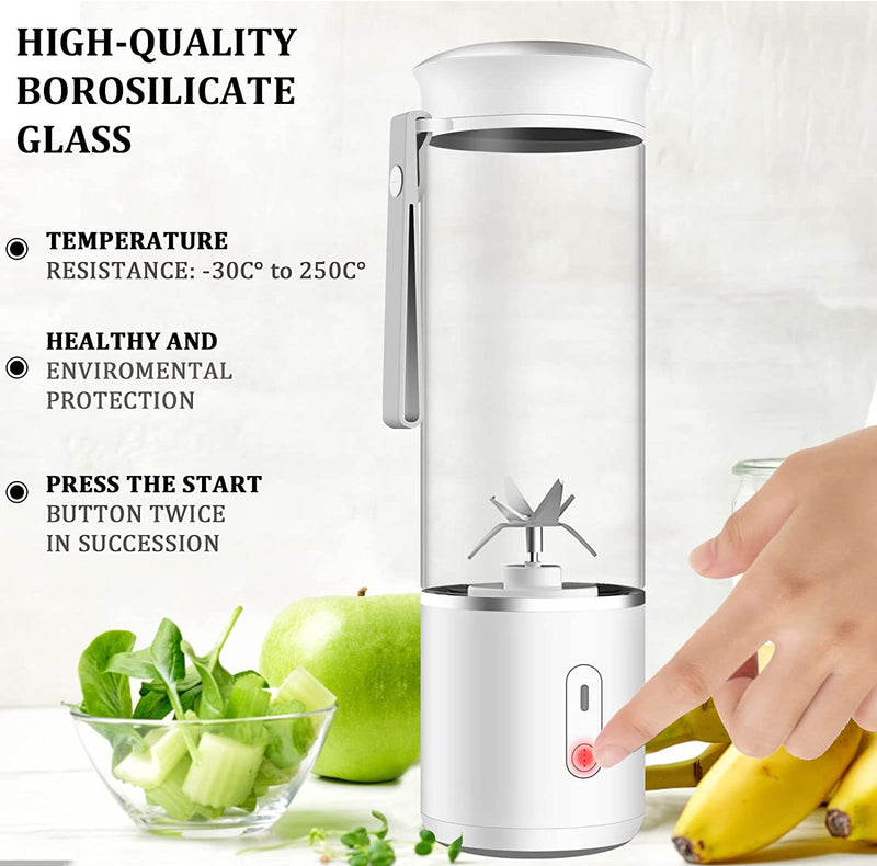 Portable Blender, Personal Travel Blender Cup for Shakes and Smoothies,14Oz Mini Smoothie Blender USB Rechargeable, Six 3D Blades for Great Mixing