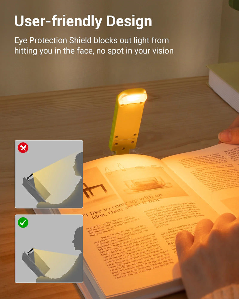 Book Reading Light, Amber Warm Clip on LED with 3 Adjustable Brightness for Eye Protection, Rechargeable USB, Perfect for Bookworms, Kids