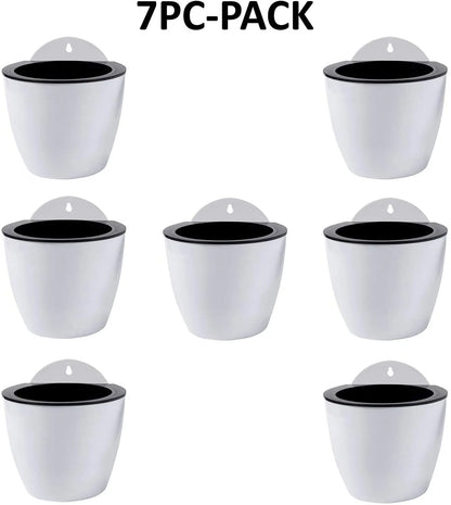 Self Watering Wall Planters for Indoor Plants 7 Pack | Outdoor Wall Planters | Medium 5 Inch with Hooks PL34