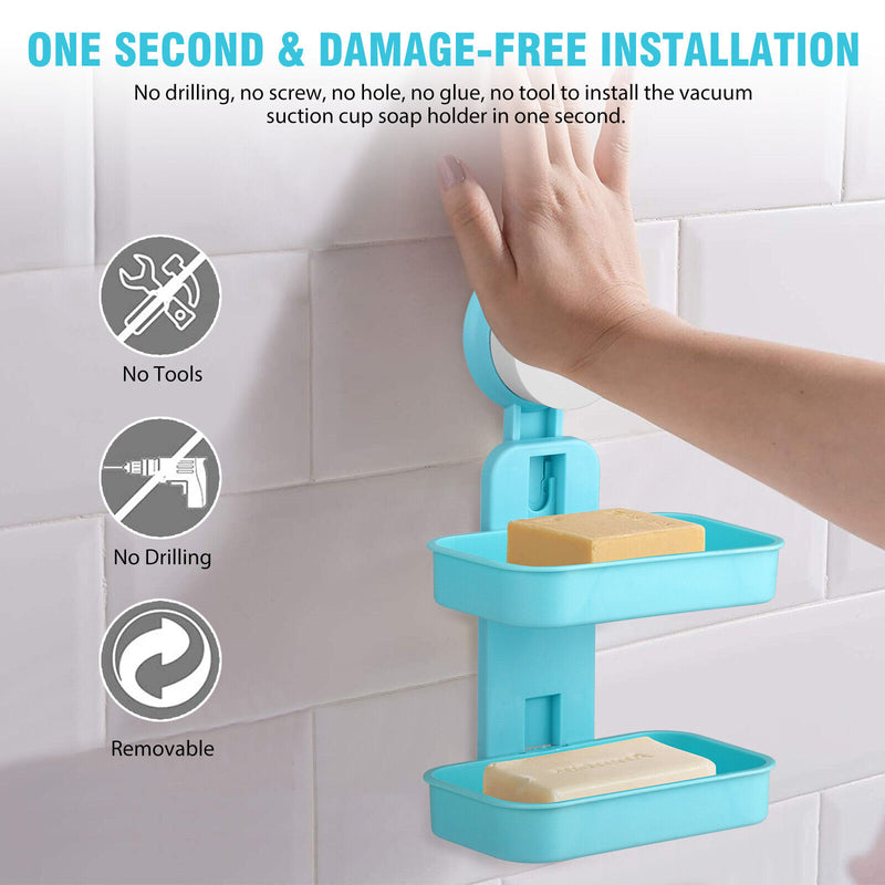 Soap Dish Holder Wall Mounted Rack Double Layer Bathroom Kitchen Shower Washing