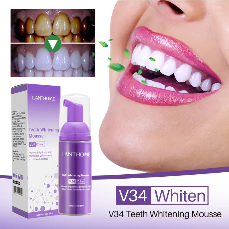 50ML V34 Purple Brighten Whitening Yellow Teeth Toothpaste Foam Cleaning Effective Removing Tooth Stain Oral Cleaning Product