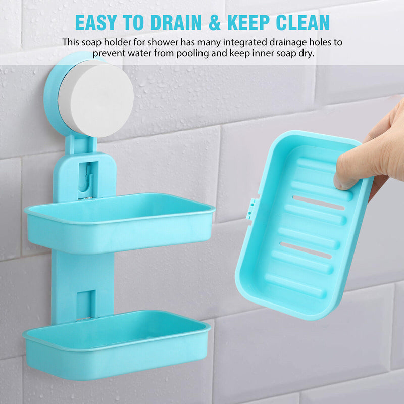 Soap Dish Holder Wall Mounted Rack Double Layer Bathroom Kitchen Shower Washing