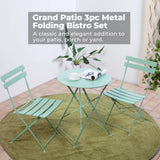 Metal 3-Piece Folding Bistro Table and Chairs Set, Outdoor Patio Dining Furniture for Small Spaces, Balcony, Mint Green