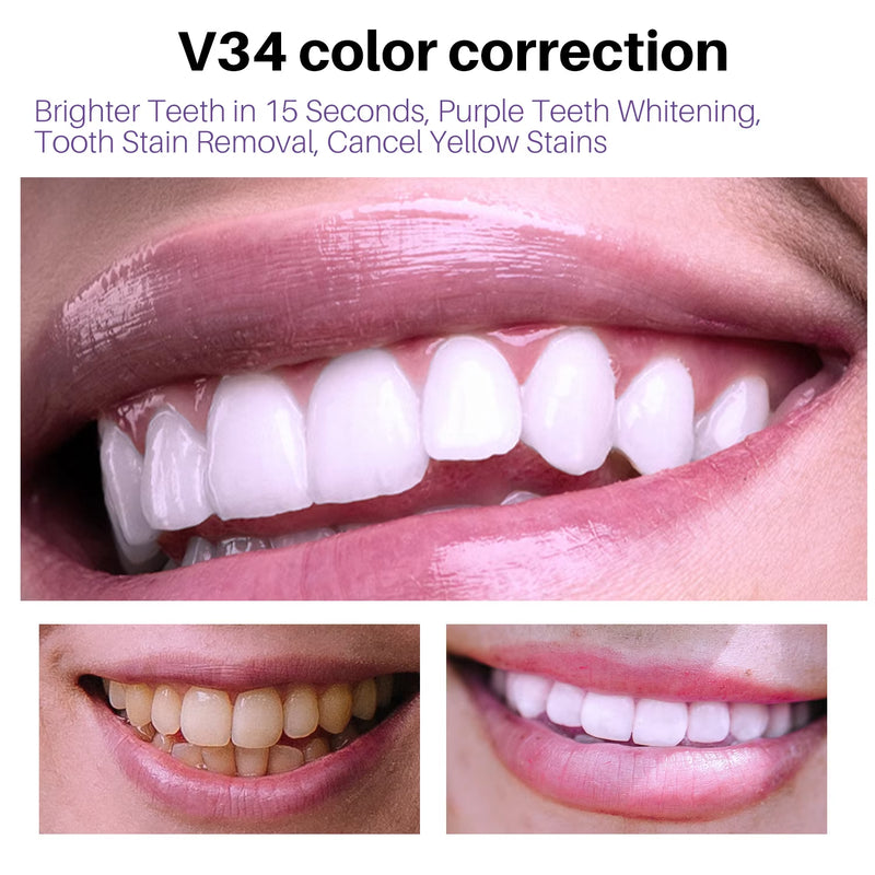 50ML V34 Purple Brighten Whitening Yellow Teeth Toothpaste Foam Cleaning Effective Removing Tooth Stain Oral Cleaning Product