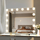 Large Vanity Mirror with Lights,Hollywood Lighted Makeup Cosmetic Mirror with Smart Button,Tabletop or Wall Mounted Makeup Mirrors White