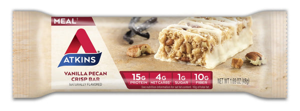 Vanilla Pecan Crisp Protein Meal Bar, High Fiber, Low Sugar, Meal Replacement, Keto Friendly, 6/5 Packs