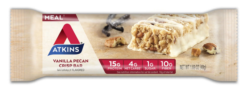 Vanilla Pecan Crisp Protein Meal Bar, High Fiber, Low Sugar, Meal Replacement, Keto Friendly, 6/5 Packs